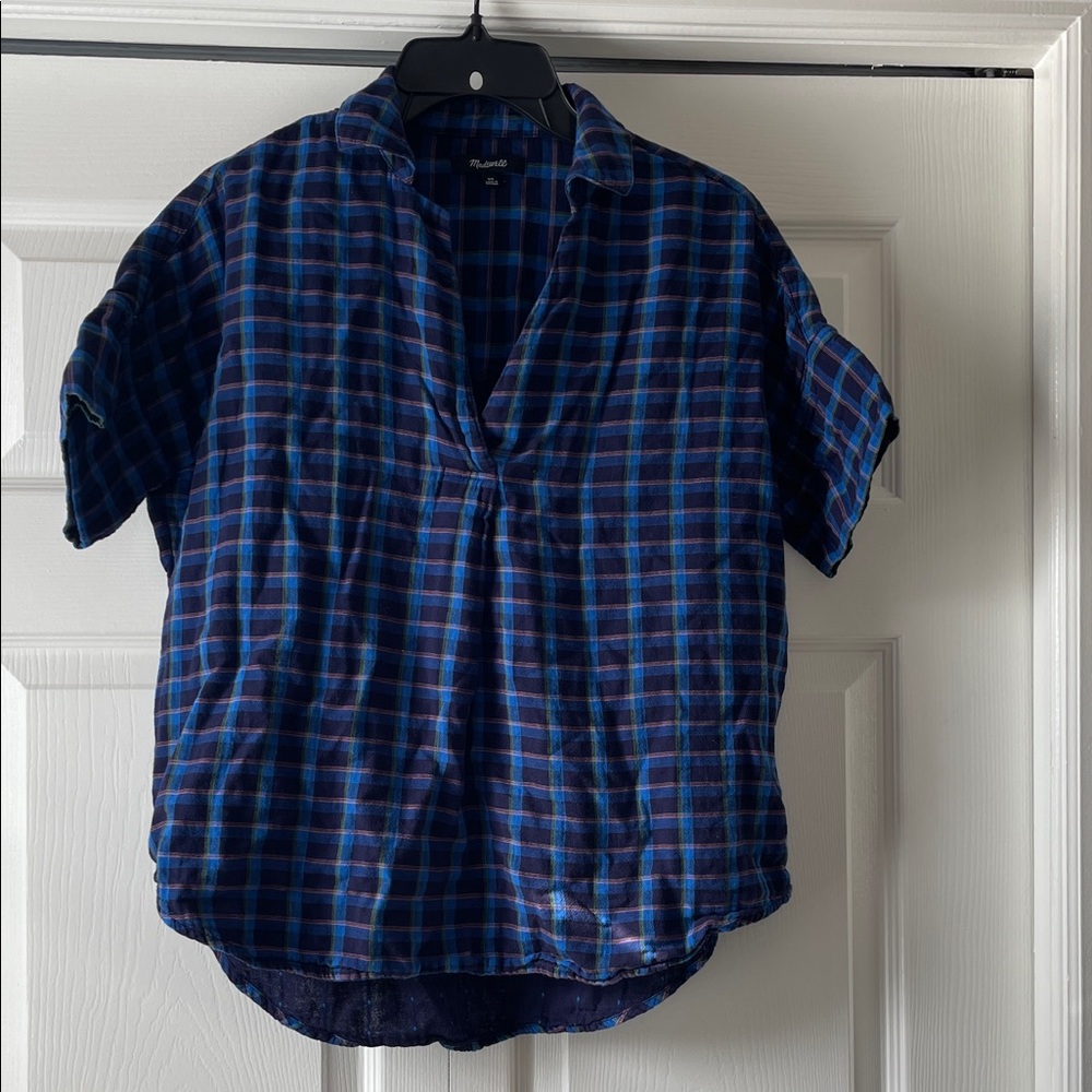 Madewell Navy and Black Checkered Button-Down Shirt